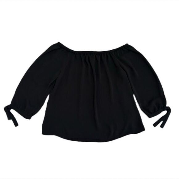 J Crew Blouse Top Size XS Women’s Black Off the Shoulder 3/4 Tie Sleeve - Picture 2 of 5